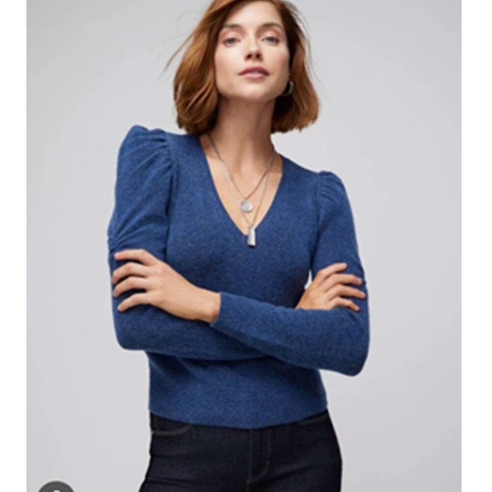 WHBM Puff Sleeve V-Neck Pullover (L)